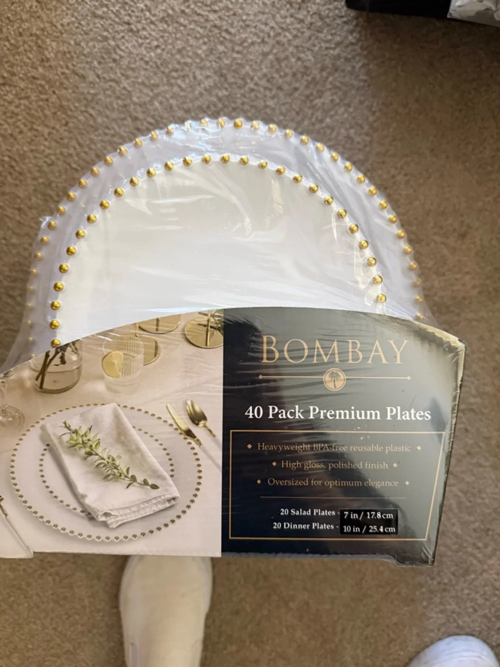 Bombay White & Gold Premium Party Plates - 40 Pack-2 Sets